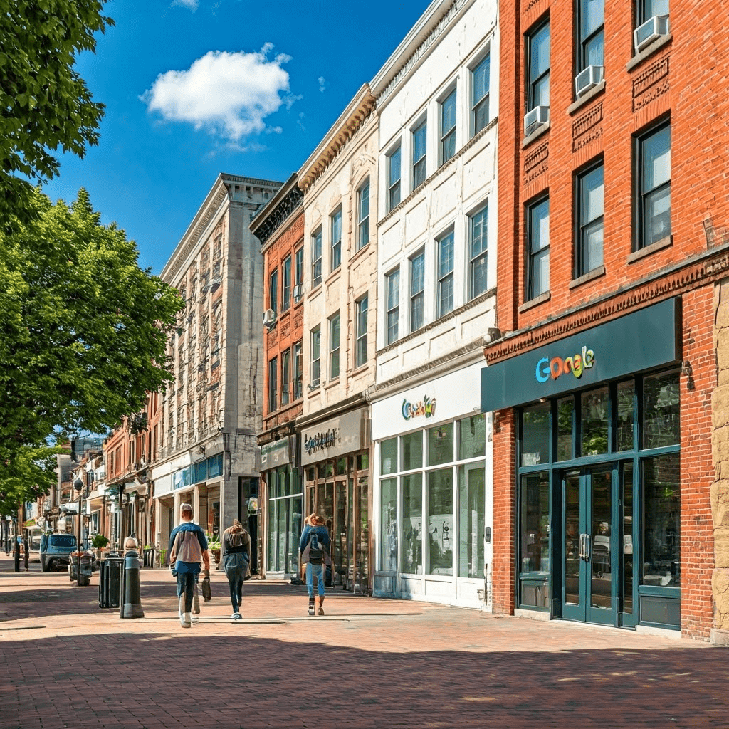 Urban area with Google Business Profile signs