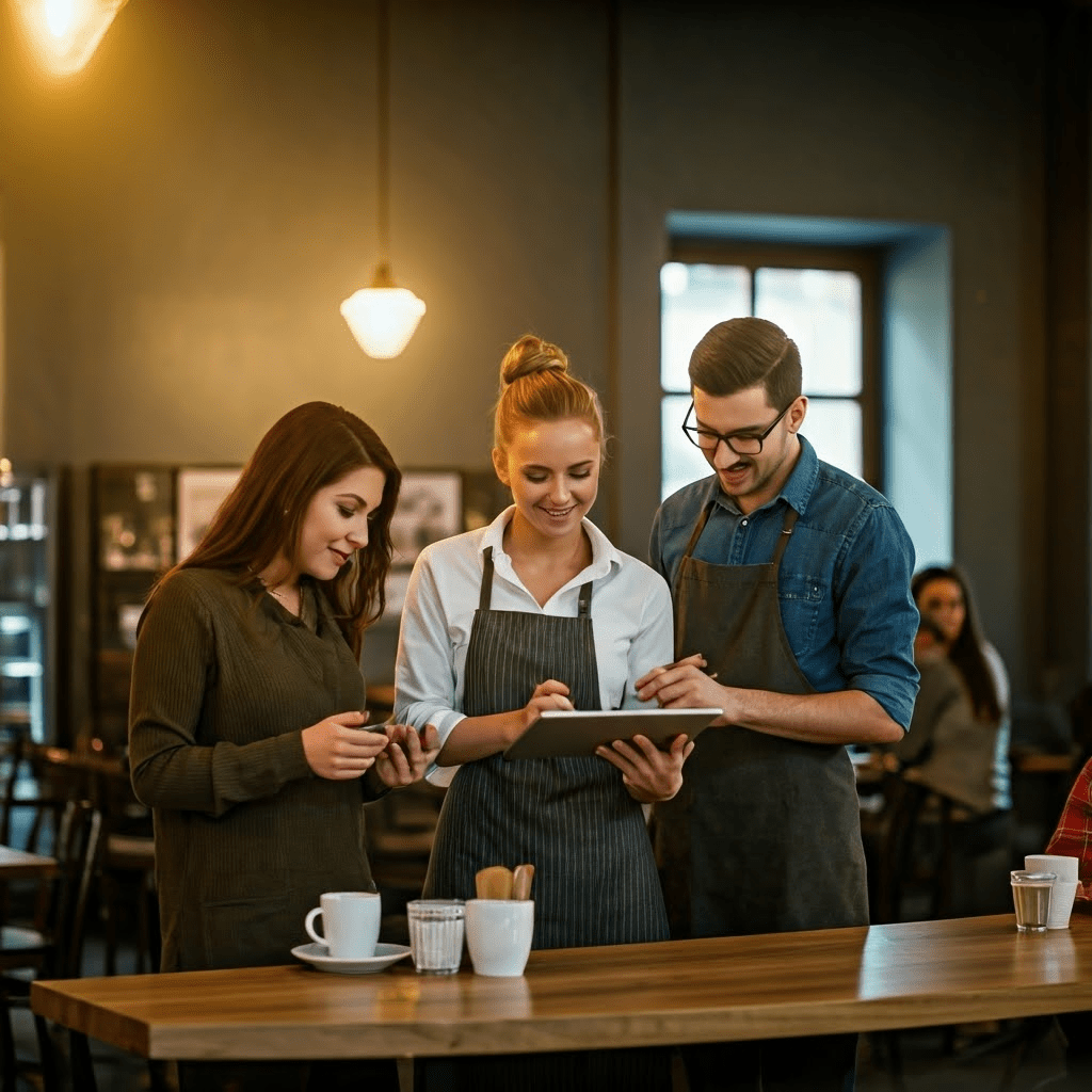 Café engaging with customers